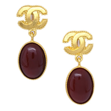 CHANEL Stone Dangle Earrings Clip-On Gold 96A 142742