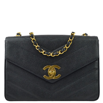 CHANEL Black Caviar V Stitch Shoulder Bag 161291