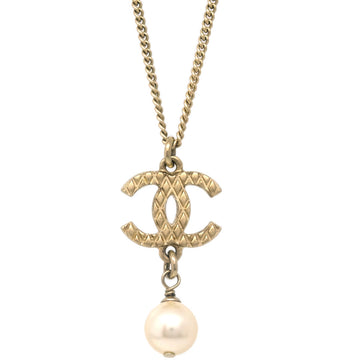 CHANEL CC Chain Pendant Necklace Artificial Pearl Gold 09A KK91780