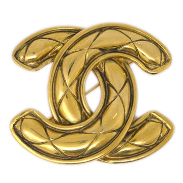 CHANEL Quilted CC Brooch Pin Gold 1152 KK92202
