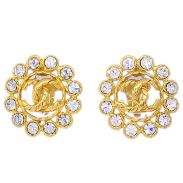 CHANEL Gold Earrings Clip-On Rhinestone 29 132922