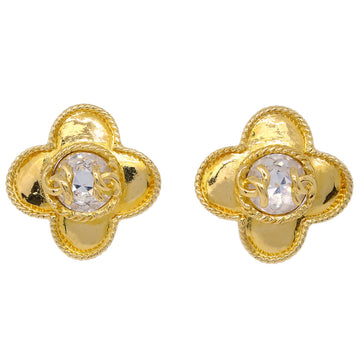 CHANEL Gold Earrings Clip-On Rhinestone 95A 133068