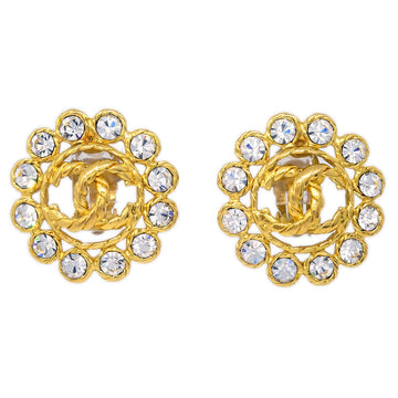 CHANEL Gold Earrings Clip-On Rhinestone 29 KK92020