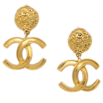 CHANEL Gold Dangle Earrings Clip-On 95A 161173