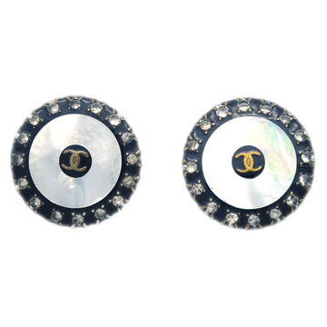 CHANEL Black Button Shell Earrings Clip-On 97A 191122