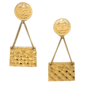 CHANEL Gold Bag Dangle Earrings Clip-On 191124