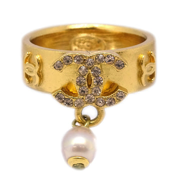 CHANEL Ring Rhinestone Artificial Pearl Gold #53 #13 02P 191166