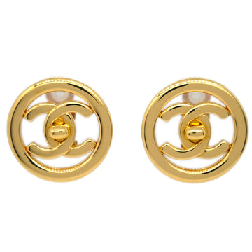 CHANEL CC Turnlock Button Earrings Gold Clip-On 97P 113704