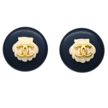 CHANEL Black Button Shell Earrings Clip-On 96C 191184