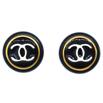 CHANEL Black Button Earrings Clip-On 96A 191203