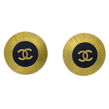 CHANEL Button Earrings Clip-On Black 95P KK91526