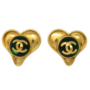 CHANEL Gripoix Gold Heart Earrings Clip-On 95P 142820