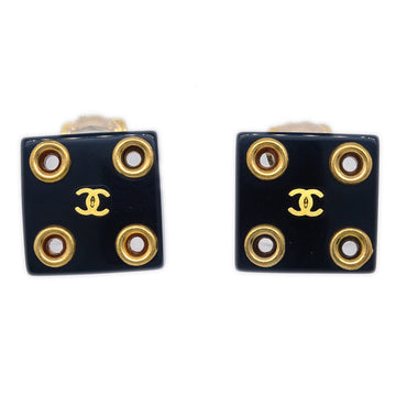 CHANEL Square Earrings Clip-On Black 01P 191204