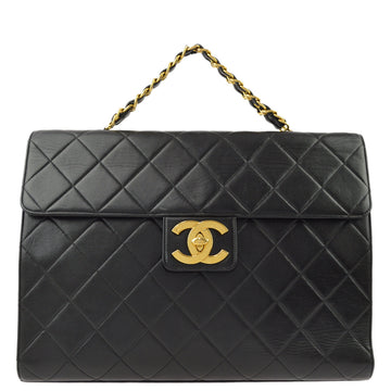 CHANEL Black Lambskin Briefcase Business Handbag 161300