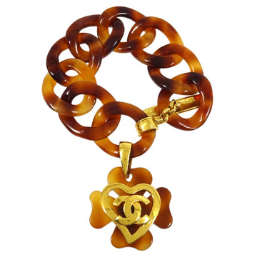 CHANEL Heart Clover Chain Bracelet Brown 95P KK32675