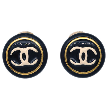 CHANEL Button Earrings Clip-On Black Gold 95A 123444
