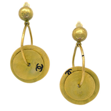 CHANEL Dangle Hoop Earrings Clip-On Gold 94A 123467