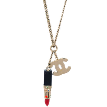 CHANEL Lipstick Chain Pendant Necklace Rhinestone Gold 04A 123477