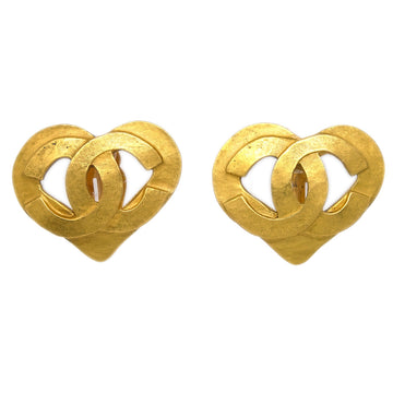 CHANEL Gold Heart Earrings Clip-On 95P 133082