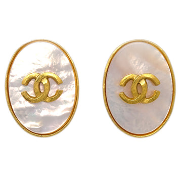 CHANEL Shell Oval Earrings Clip-On White 95A 171632