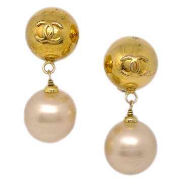 CHANEL Artificial Pearl Dangle Earrings Clip-On 29 171636