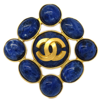 CHANEL Stone Brooch Pin Gold Blue 95A 171638