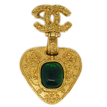 CHANEL Gripoix Brooch Pin Gold Green 94A 171982