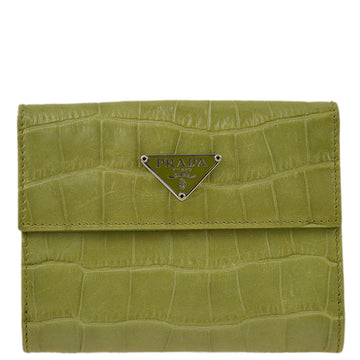 PRADA * Green Crocodile Bifold Wallet KK31359