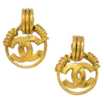CHANEL Hoop Dangle Earrings Gold Clip-On 94P KK32661