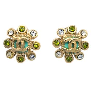 CHANEL Rhinestone Piercing Earrings Gold 05P KK32670