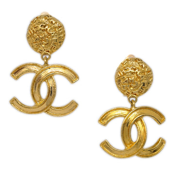 CHANEL Gold Dangle Earrings Clip-On 95A KK32673