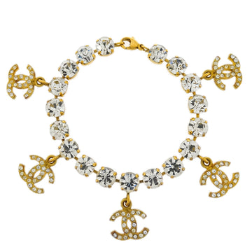CHANEL Rhinestone Chain Bracelet Gold 95P 161234