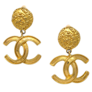 CHANEL Gold Dangle Earrings Clip-On 95A 161236