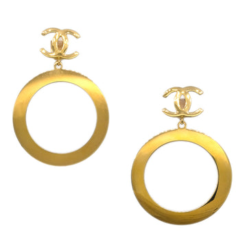 CHANEL Hoop Dangle Earrings Clip-On Gold 161440