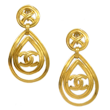 CHANEL Dangle Hoop Earrings Clip-On Gold 96P 161737