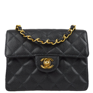 CHANEL Black Caviar Mini Classic Square Flap Shoulder Bag 17 172330