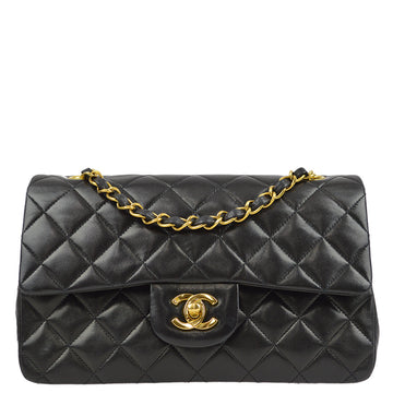CHANEL Black Lambskin Small Classic Double Flap Shoulder Bag 181742