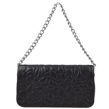 CHANEL Black Lambskin Camellia Full Flap Handbag 191777