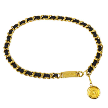 CHANEL Gold Black Medallion Chain Belt Small Good KK31805
