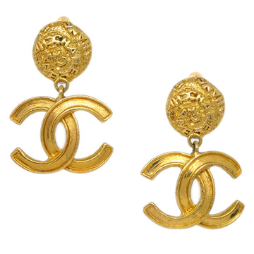 CHANEL Gold Dangle Earrings Clip-On 95A KK31871
