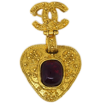 CHANEL Gripoix Brooch Pin Gold Red 94A KK32218