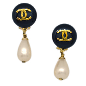 CHANEL Artificial Pearl Dangle Earrings Clip-On Gold 95P KK90832