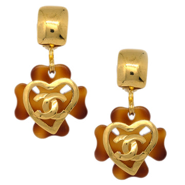 CHANEL Clover Dangle Earrings Gold Clip-On 95P KK90837