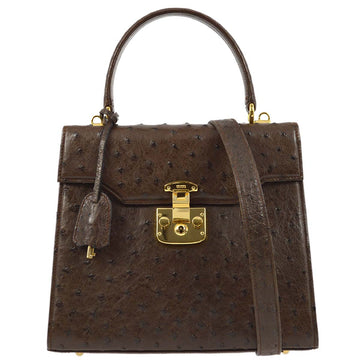 GUCCI * Brown Ostrich Lady Lock 2way Shoulder Handbag 172334