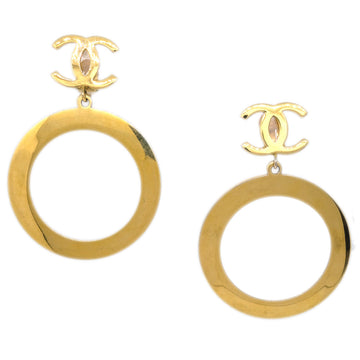CHANEL Hoop Dangle Earrings Clip-On Gold 161712