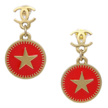CHANEL Star Dangle Piercing Earrings Red 01P 161716