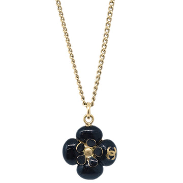 CHANEL Camellia Chain Pendant Necklace Gold Black 10P 161728