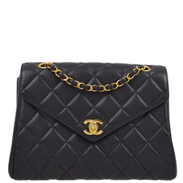 CHANEL Black Caviar Single Flap Shoulder Bag 161909