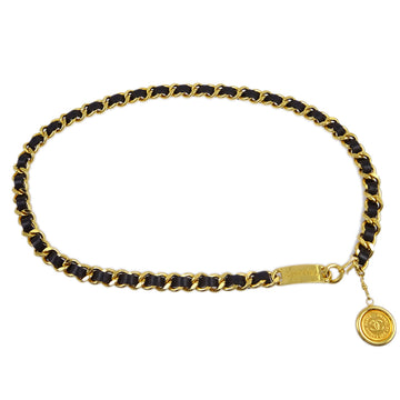 CHANEL Gold Black Medallion Chain Belt Small Good 181959