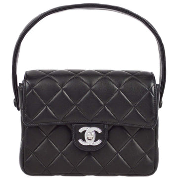 CHANEL Black Lambskin Mini Classic Square Flap Handbag 191690